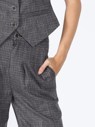 Woven fabric one button wide leg casual pant