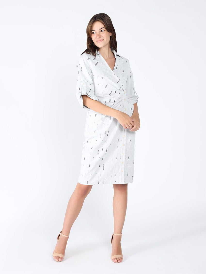 Wrap denim V-collar neck dress
