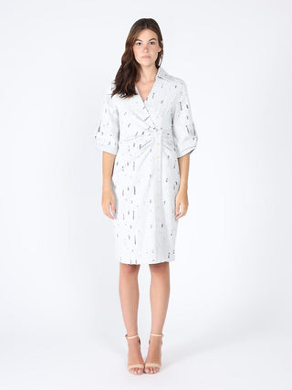 Wrap denim V-collar neck dress