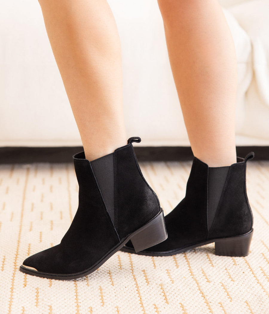 Wylie Suede Ankle Boot in Black - Glamourous Grace