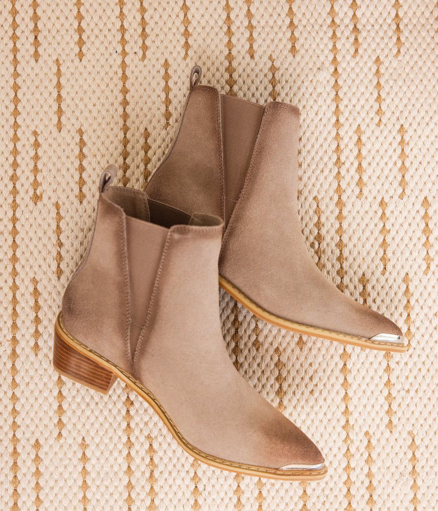 Wylie Suede Ankle Boot in Taupe - Glamourous Grace