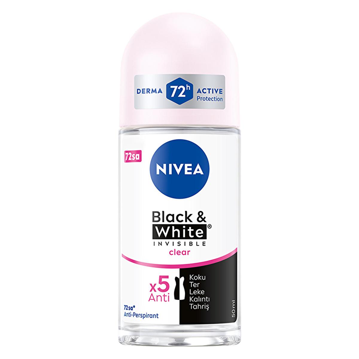 Nivea Women's Roll-On Deodorant Black & White Invisible Clear - Long Lasting Anti-Perspirant Protection - Glamourous Grace