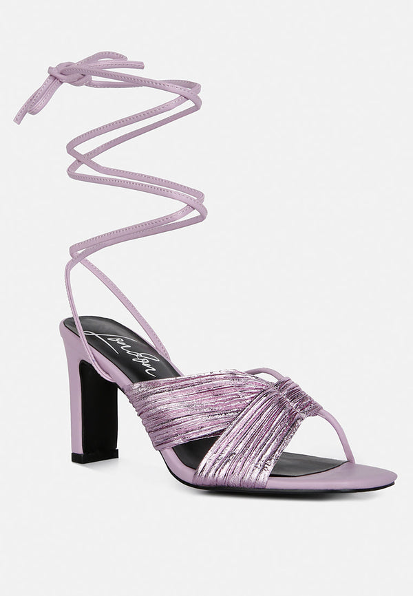 Xuxa Metallic Tie Up Italian Block Heel Sandals - Glamourous Grace