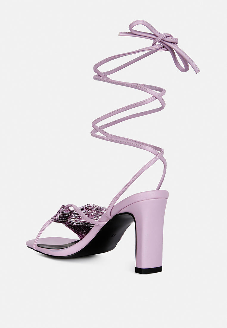 Xuxa Metallic Tie Up Italian Block Heel Sandals - Glamourous Grace