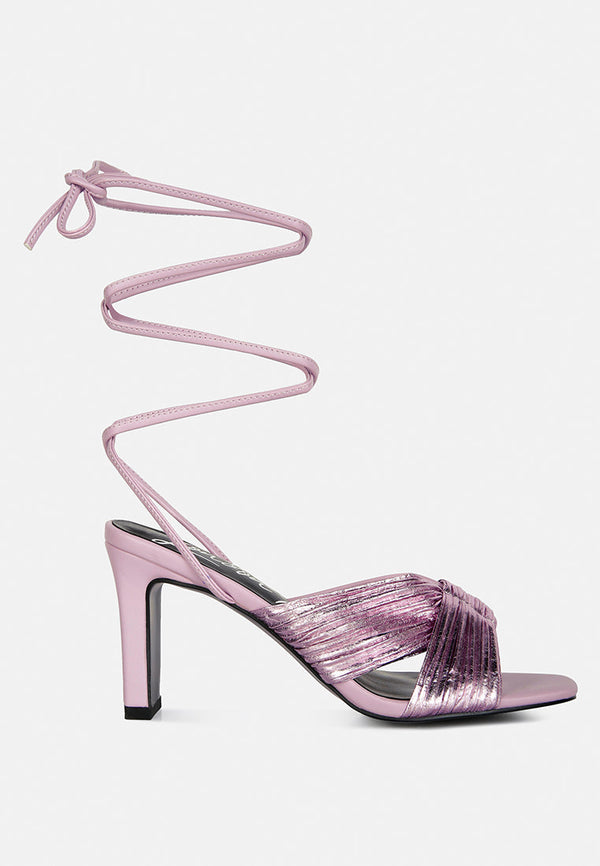Xuxa Metallic Tie Up Italian Block Heel Sandals - Glamourous Grace