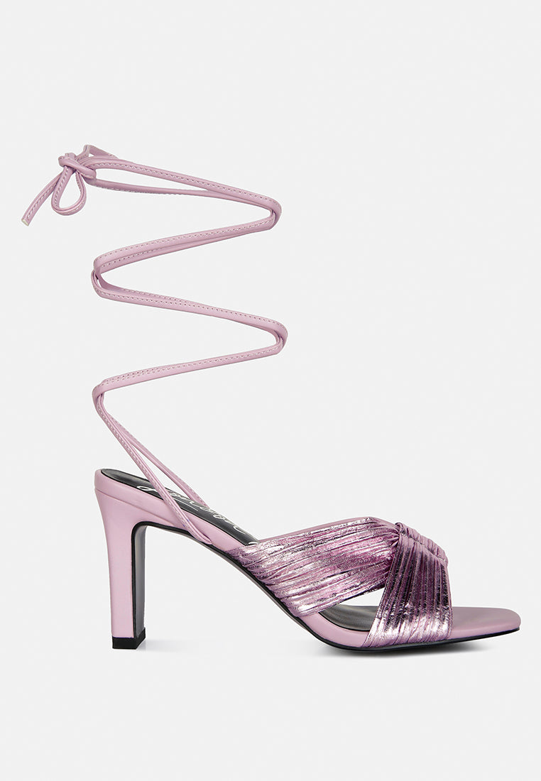 Xuxa Metallic Tie Up Italian Block Heel Sandals - Glamourous Grace