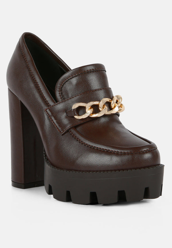 Y2K Chunky High Block Heeled Loafers - Glamourous Grace