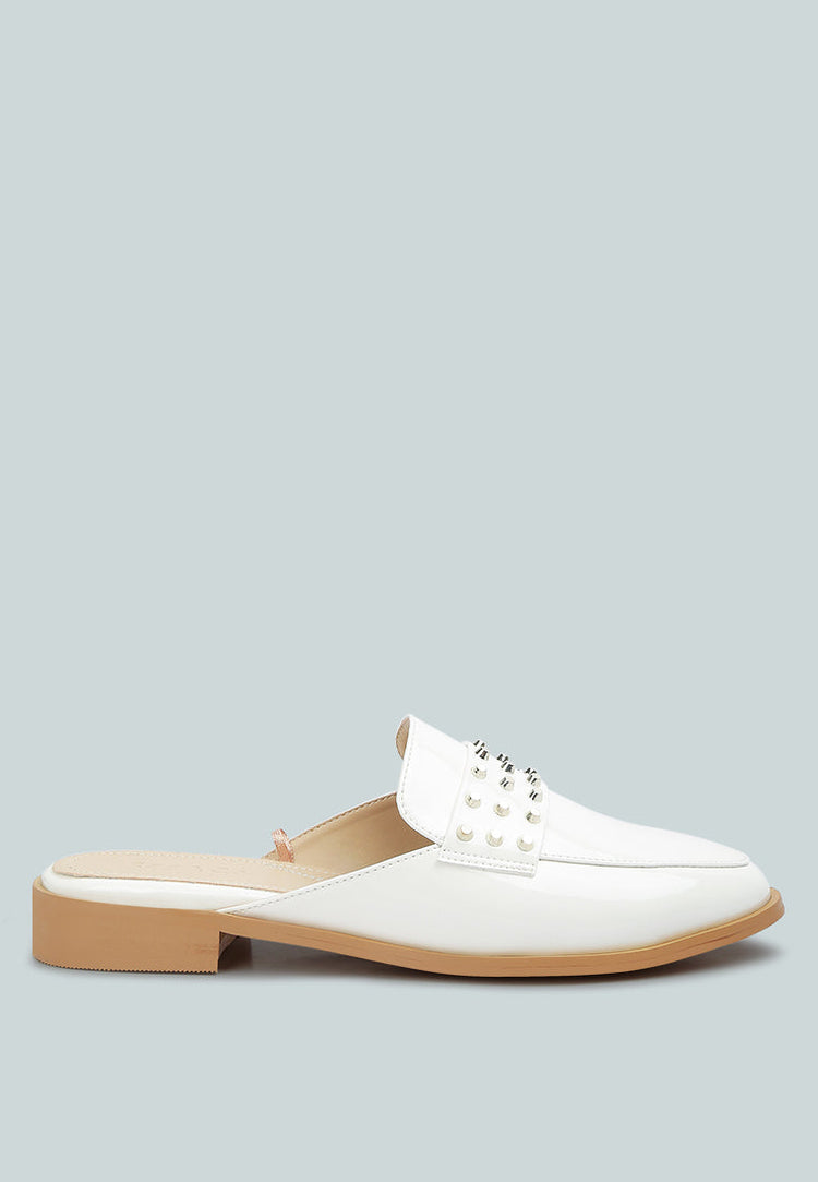 Yashta Patent Studded Flat Mules - Glamourous Grace