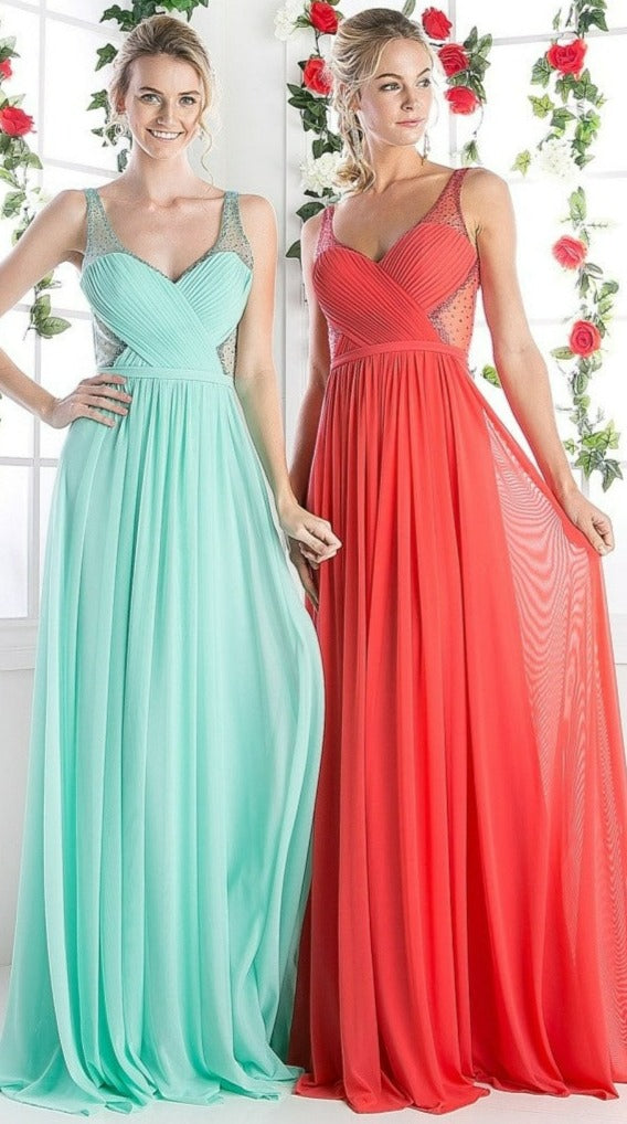 Cinderella Divine 5061 Sheer Beaded Strap Flowy Evening Dress - Glamourous Grace