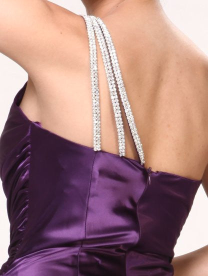 CLEARANCE - Cinderella Divine 7702 Rhinestone Straps One Shoulder Long Satin Gown (Size 2XL) - Glamourous Grace