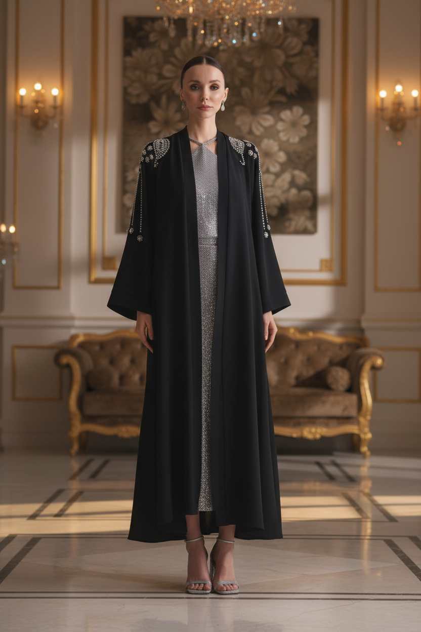 Zania Maxi Abaya With Sparkling Stone Work - Glamourous Grace