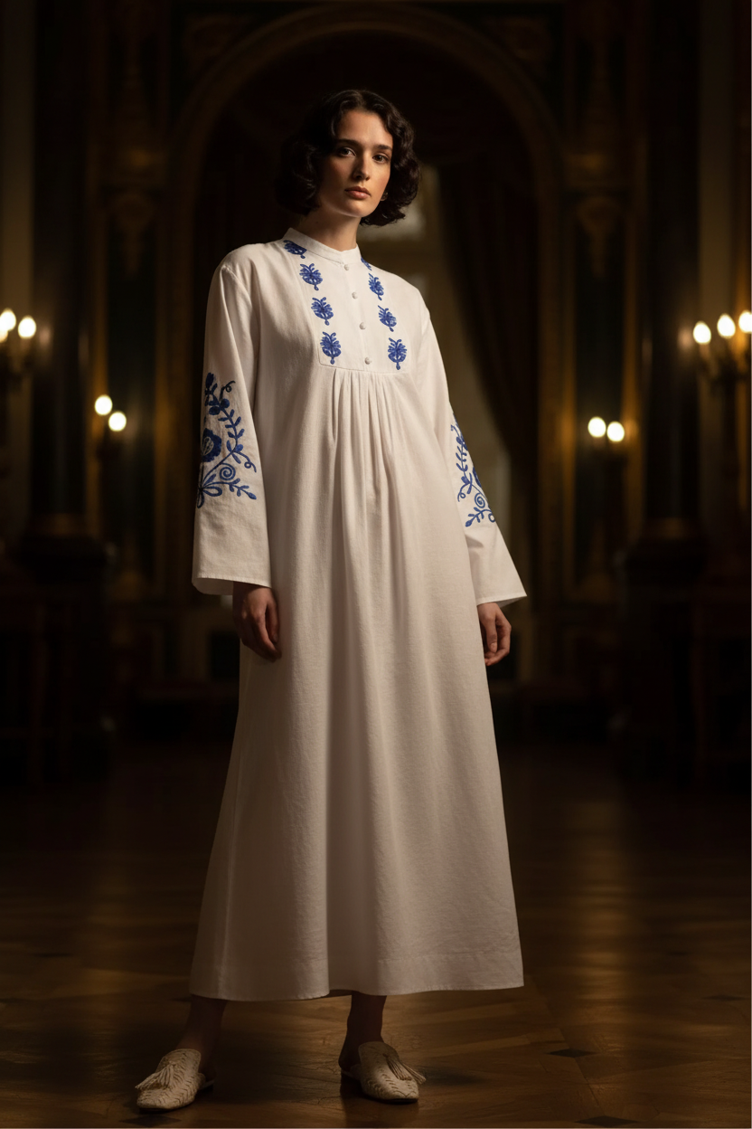 Zara White Embroidered Dress with Long Sleeve - Glamourous Grace