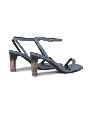 Blue denim heels from J.Adams Zena collection with stylish pointed toes and ankle straps.