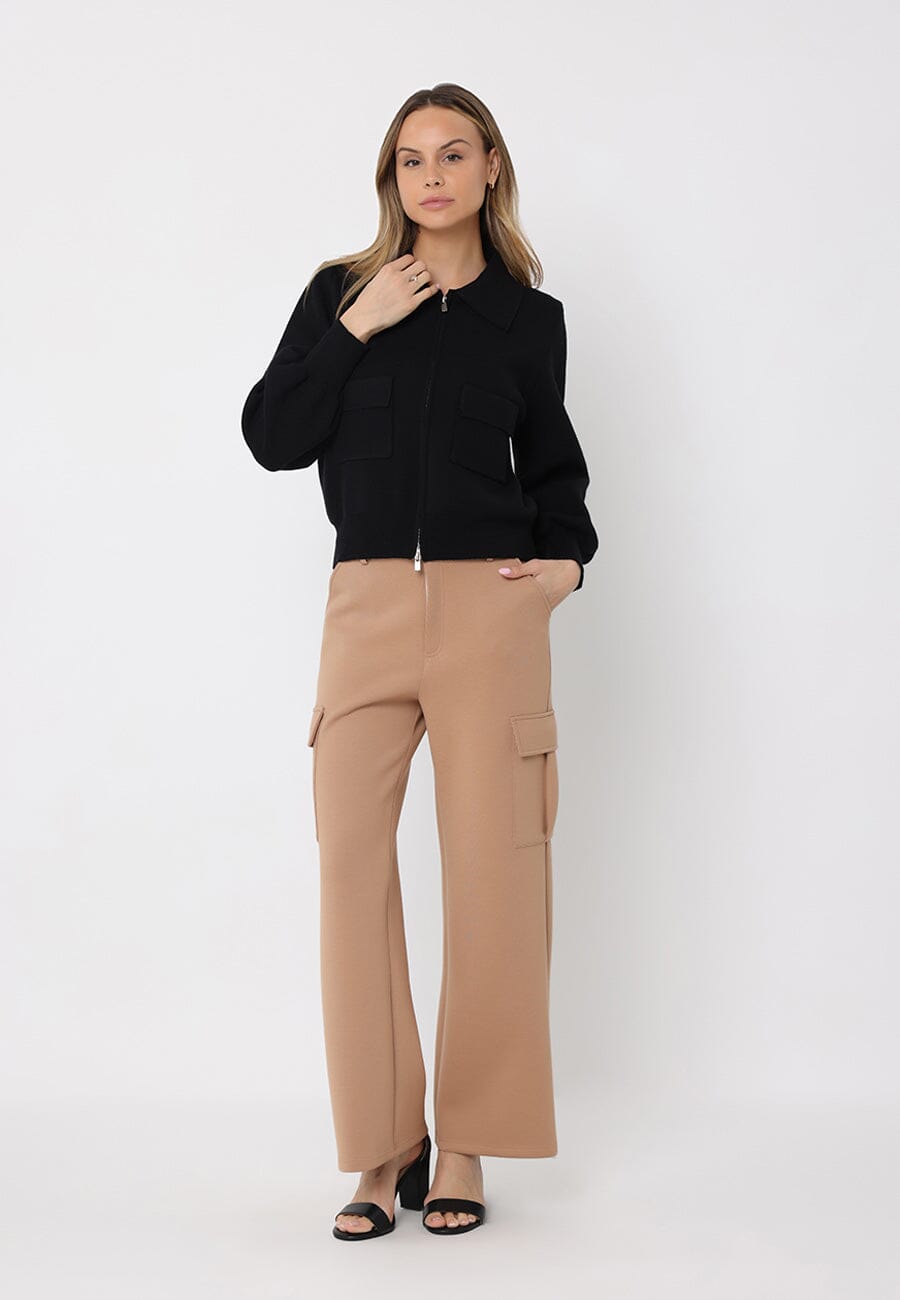 Zip up long sleeve collared jacket with pockets - Glamourous Grace