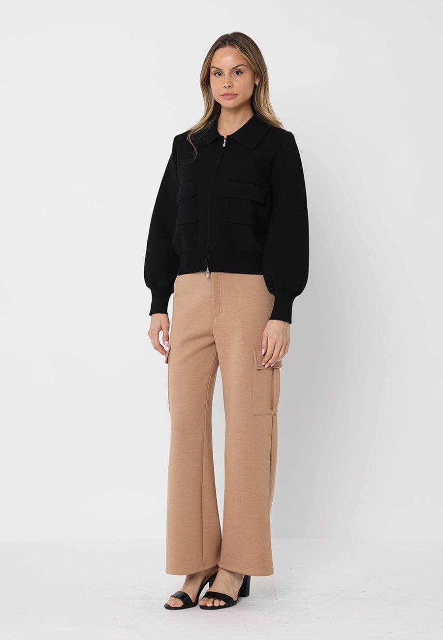 Zip up long sleeve collared jacket with pockets - Glamourous Grace