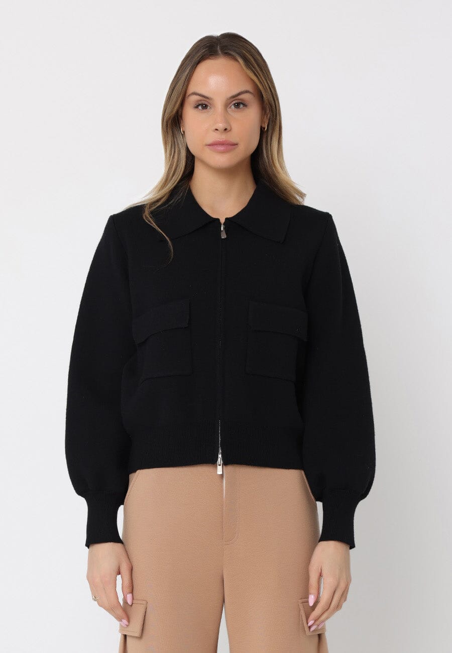 Zip up long sleeve collared jacket with pockets - Glamourous Grace