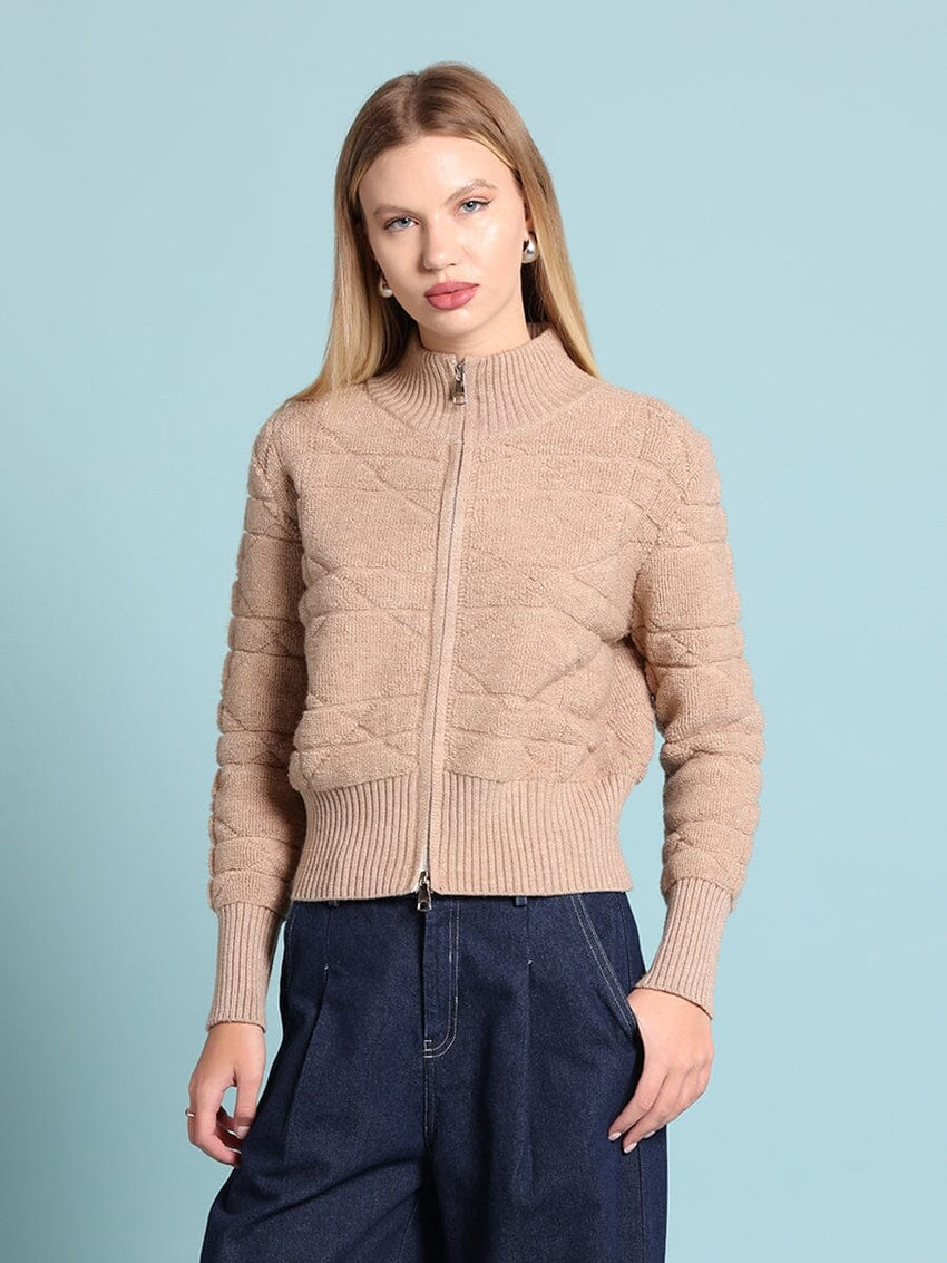 Zip up long sleeve textured jacket