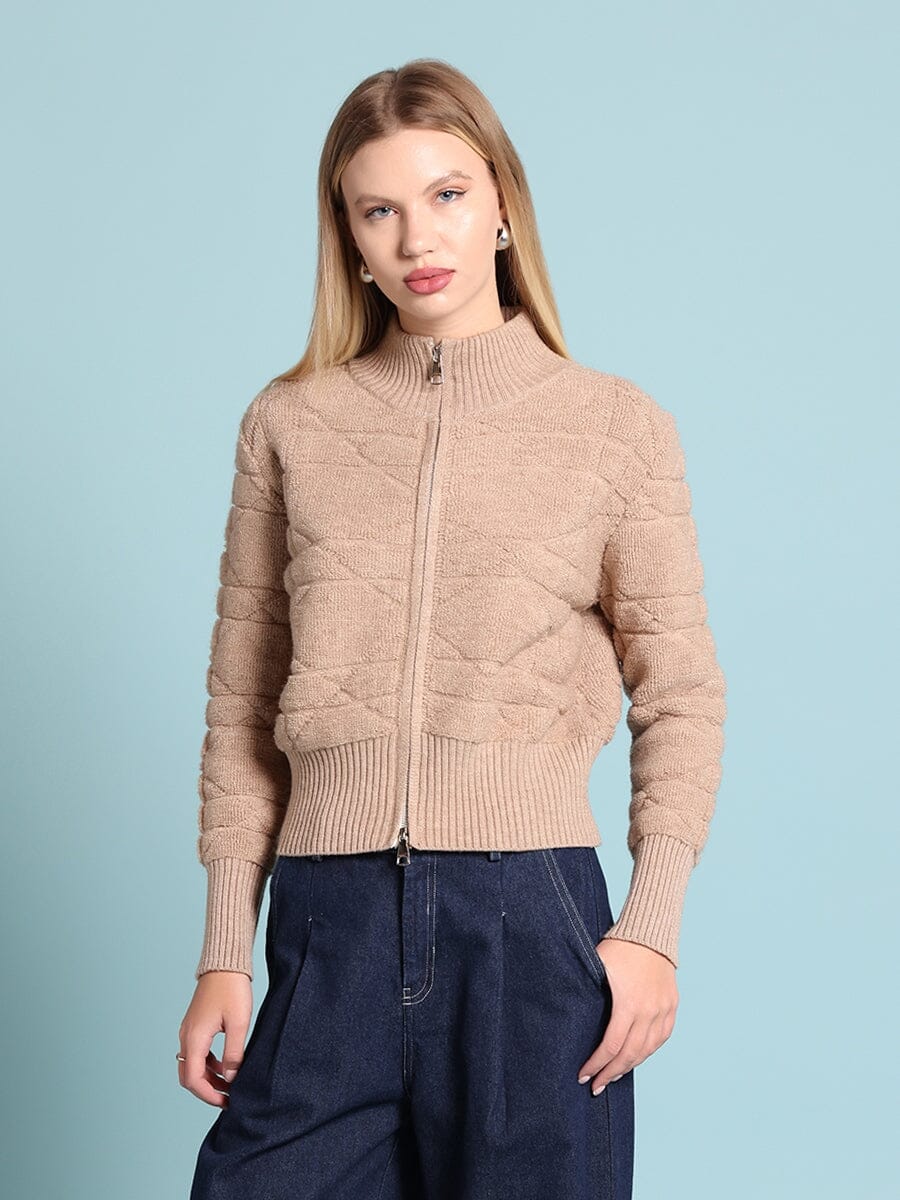 Zip up long sleeve textured jacket - Glamourous Grace