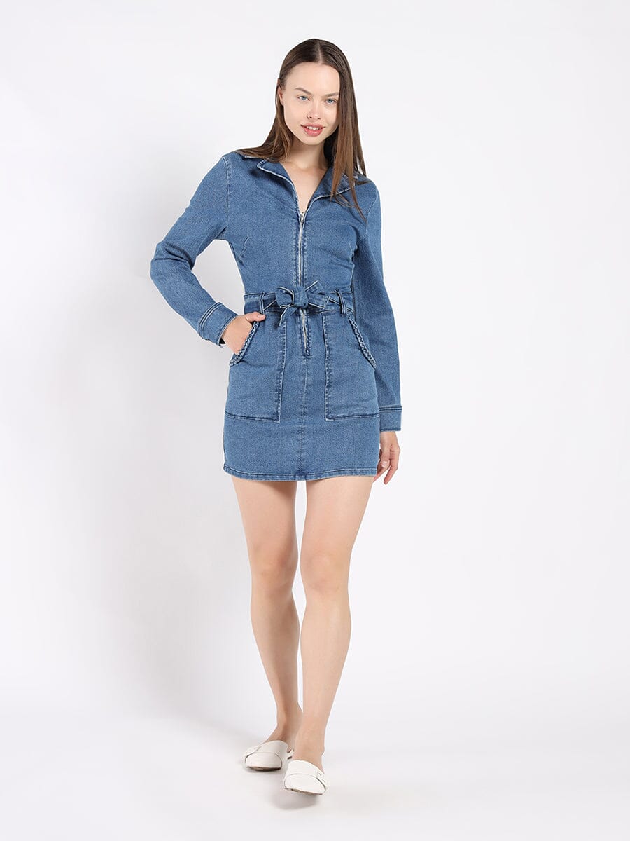 Zippered Denim Shirt Dress - Glamourous Grace