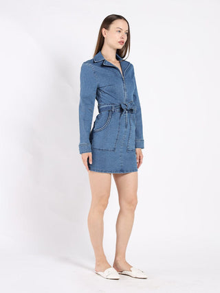 Zippered Denim Shirt Dress