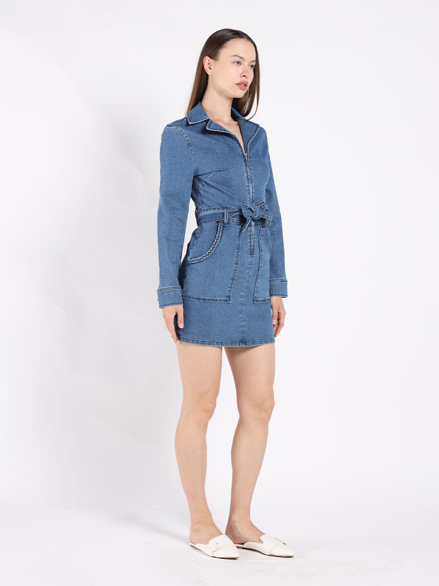 Zippered Denim Shirt Dress - Glamourous Grace