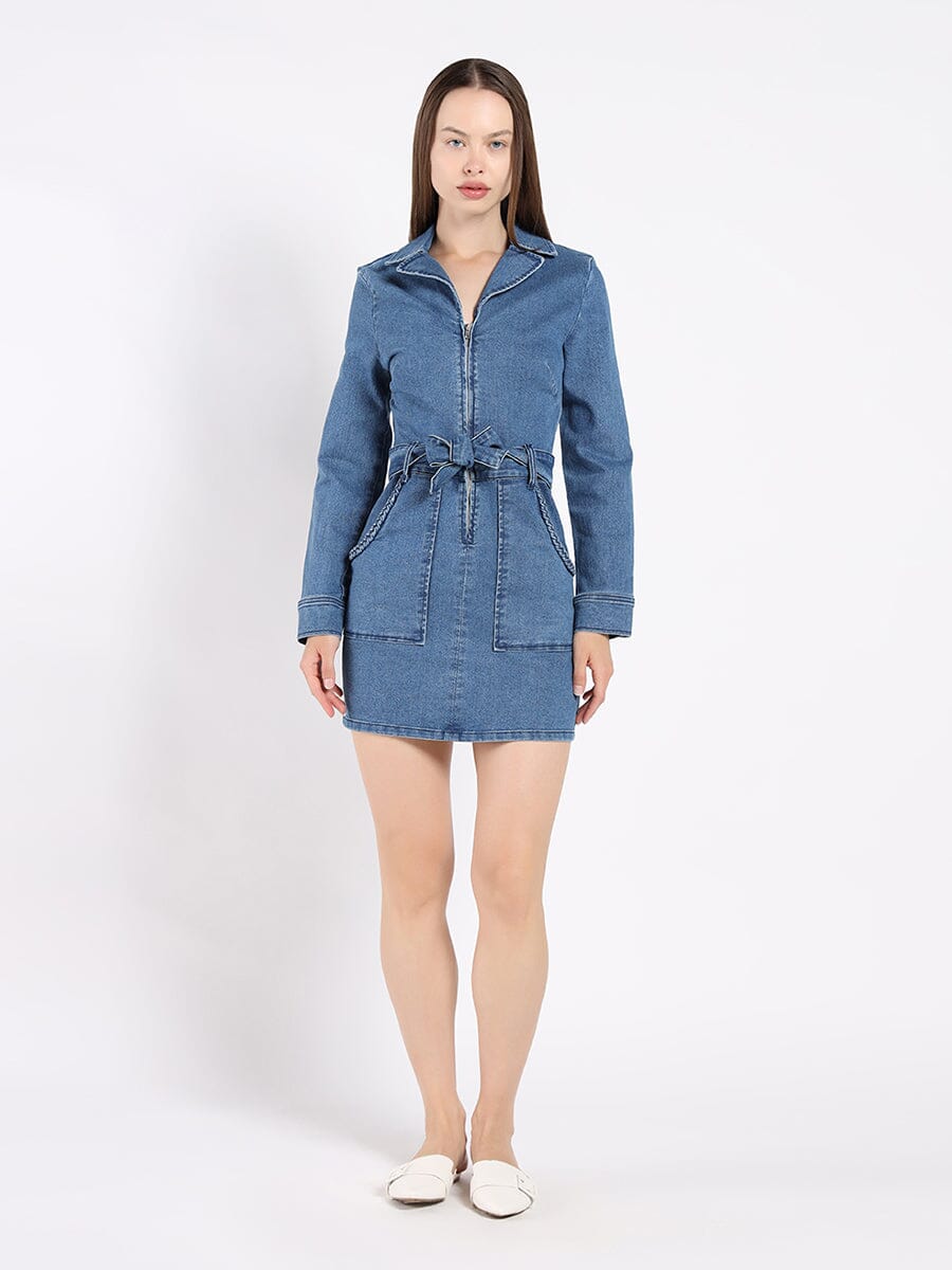 Zippered Denim Shirt Dress - Glamourous Grace