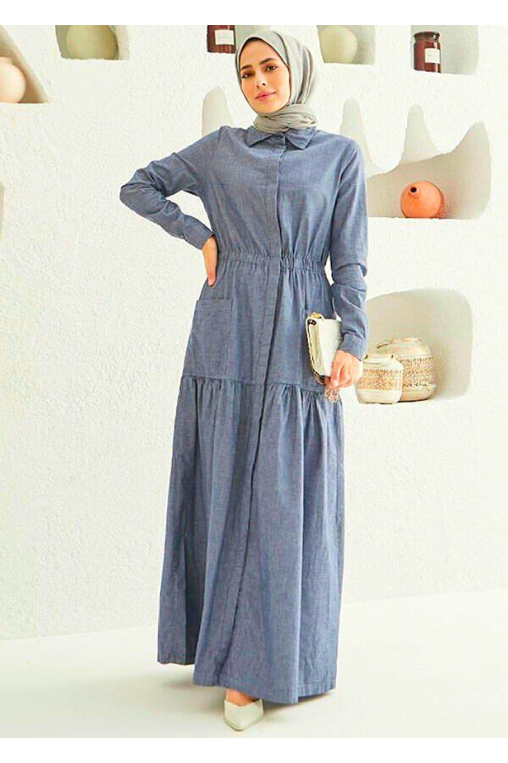 Muslim Women's Long Sleeve Maxi Dress with Tiered Skirt - Modest Design - By Baano