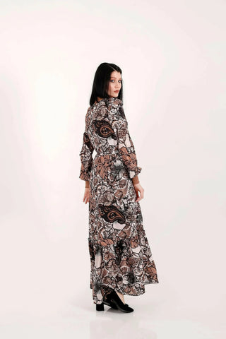 BY Baano paisley maxi dress with long sleeves, flowing fabric and intricate paisley pattern, perfect for elegant daytime wear.